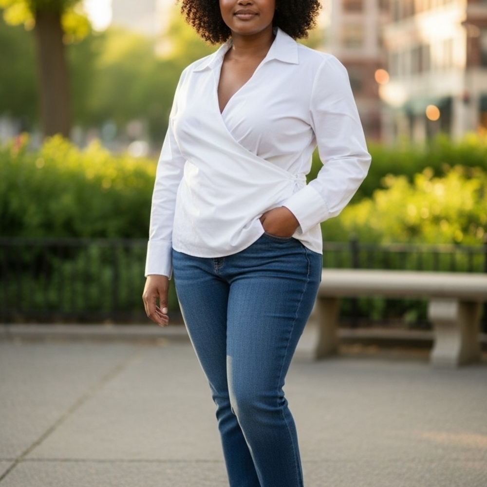 Talbots White Wrap-Style Collared Blouse